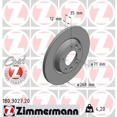 Kuva ZIMMERMANN COAT Z 180.3027.20 Jarrulevyt 268 12 7/5 5 108 täysi pinnoitettu PEUGEOT: 308 SW 2, 3008 II SUV, Hatchback