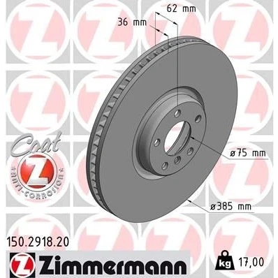 Kuva ZIMMERMANN COAT Z 150.2918.20 Jarrulevyt 385 36 6/5 5 120 tuuletettu sisältä pinnoitettu hiiliteräs BMW: X5, X6