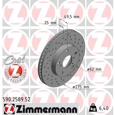 Kuva ZIMMERMANN SPORT COAT Z 590.2589.52 Jarrulevyt 275 25 7/5 5 114 tuuletettu sisältä, reijitetty pinnoitettu TOYOTA: RAV4 II SUV
