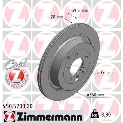 Kuva ZIMMERMANN COAT Z 450.5203.20 Jarrulevyt 350 20 7/5 5 120 Tuuletettu, ulko pinnoitettu hiiliteräs LAND ROVER: Discovery 3, Range Rover Sport
