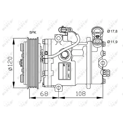 Kuva NRF 32775 Ilmastoinnin Kompressori SD6V12 1447 12 PAG 46 Tiivisterenkaalla