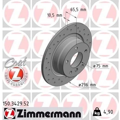 Kuva ZIMMERMANN SPORT COAT Z 150.3429.52 Jarrulevyt 296 10 6/5 5 120 täysi, reijitetty pinnoitettu hiiliteräs BMW: 3 Sedan, 1 Hatchback, Coupe