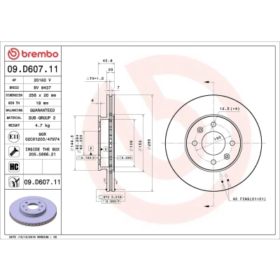 Kuva Jarrukiekko, tuuletettu/voimakkaasti hiiltynyt BREMBO 09.D607.11, Edessä, 1 Kappale