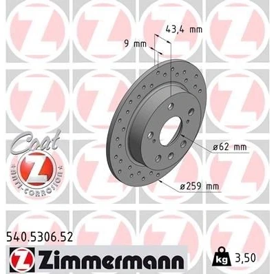Kuva ZIMMERMANN SPORT COAT Z 540.5306.52 Jarrulevyt 259 9 8/5 5 114 täysi, reijitetty pinnoitettu SUZUKI: Vitara IV SUV, SWIFT 4