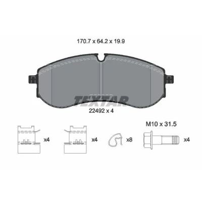 Kuva TEXTAR 2249201 Jarrupalat Kulumisenilmaisemelle Jarrusatulan ruuveilla Tarvikkeilla VOLKSWAGEN: Crafter Van, Bussi, MAN: TGE Umpikori