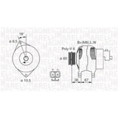 Kuva MAGNETI MARELLI 063731521010 Laturi 14V 100A OPEL: Astra G CC, Sedan, Meriva A, HONDA: CIVIC 7 Hatchback