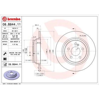 Kuva BREMBO COATED DISC LINE 08.B844.11 Jarrulevyt 300 10 5 täysi pinnoitettu hiiliteräs Ruuveilla