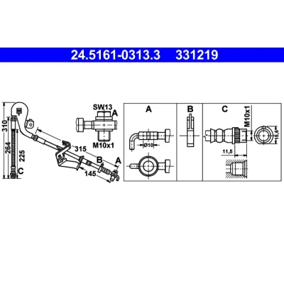 Kuva ATE 24.5161 0313.3 Jarruletku 310, 275 CITROËN: C5 3, PEUGEOT: 407 SW, Sedan