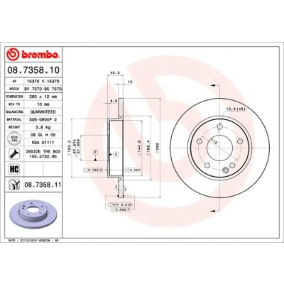 Kuva BREMBO COATED DISC LINE 08.7358.11 Jarrulevyt 260 12 5 täysi pinnoitettu hiiliteräs Ruuveilla MERCEDES BENZ: A sarja