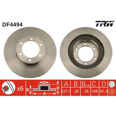 Kuva TRW DF4494 Jarrulevyt 338 28 6 139,7 Tuuletettu Lakattu TOYOTA: Land Cruiser Prado 150, 120