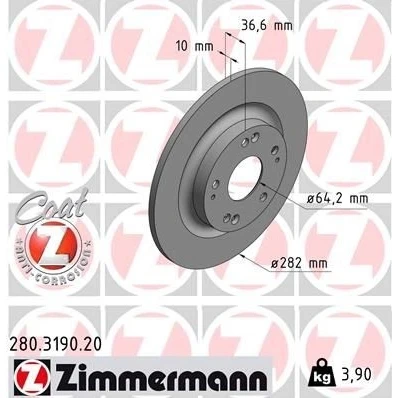 Kuva ZIMMERMANN 280.3190.20 Jarrulevyt 282 10 9/5 5 114 täysi pinnoitettu HONDA: CIVIC 10, Stufenheck