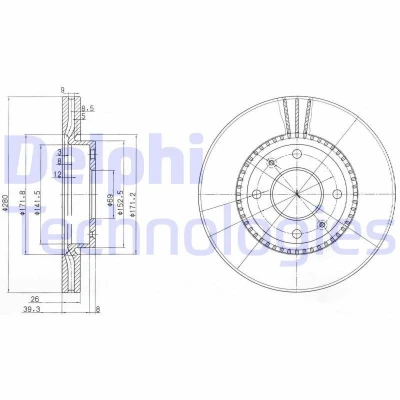 Kuva DELPHI BG4013 Jarrulevyt 280 26 4 Tuuletettu rasvattu käsittelemätön ilman pyöränlaakeria, ABS sensorirengasta HYUNDAI: Sonata V