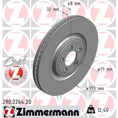Kuva ZIMMERMANN COAT Z 290.2264.20 Jarrulevyt 355 32 5/5 5 108 tuuletettu sisältä pinnoitettu hiiliteräs JAGUAR: XF Sedan, S Type, XJ Sedan