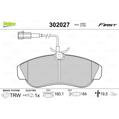 Kuva VALEO 302027 Jarrupalat FIRST Etuakseli Sis. kulumisenilmaisimen ilman huudonvaimennuspeltiä PEUGEOT: 206 Hatchback, SW, Partner I Van