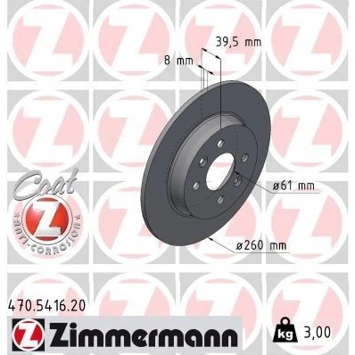Kuva ZIMMERMANN Jarrulevy 260mm 8mm 6/4 4 aukko 100mm täysi pinnoitettu 470.5416.20 Jarrulevyt