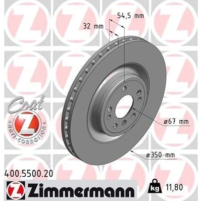 Kuva ZIMMERMANN COAT Z 400.5500.20 Jarrulevyt 350 32 8/5 5 112 tuuletettu sisältä pinnoitettu hiiliteräs MERCEDES BENZ: ML sarja, GLE SUV