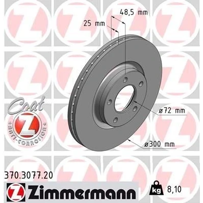 Kuva ZIMMERMANN COAT Z 370.3077.20 Jarrulevyt 300 25 5/5 5 114 tuuletettu sisältä pinnoitettu MAZDA: 5, 3 Hatchback, Sedan