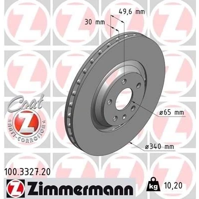 Kuva ZIMMERMANN COAT Z 100.3327.20 Jarrulevyt 340 30 6/5 5 112 Tuuletettu, ulko pinnoitettu hiiliteräs AUDI: TT Coupe