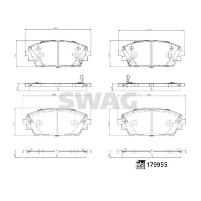 Kuva SWAG 33 10 5574 Jarrupalat Etuakseli akustisella kulumavaroittimella Huudonvaimennuspellillä, Kiinnitysmateriaalilla Jousella MAZDA: 3 Hatchback