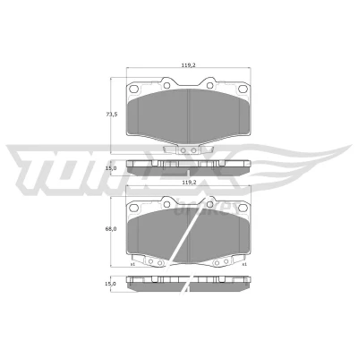 Kuva TOMEX brakes TX 13 81 Jarrupalat Etuakseli akustisella kulumavaroittimella TOYOTA: Land Cruiser 80, HILUX 6 Pick up, Prado 90