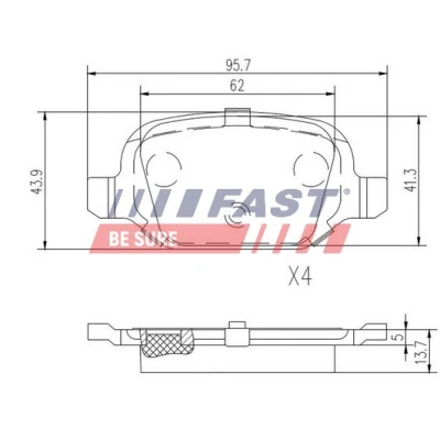 Kuva FAST FT29162 Jarrupalat Taka akseli Ilman kulumisenilmaisinta FIAT: 500 Hatchback, Punto II Panda Hatchback