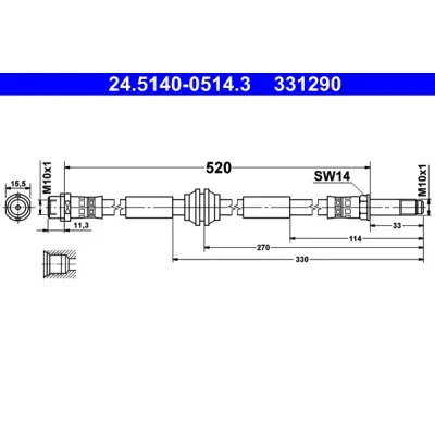 Kuva ATE 24.5140 0514.3 Jarruletku 520 M10x1 VOLKSWAGEN: Transporter 5, Multivan 5 (7HM, Bus, FORD: Grand C Max