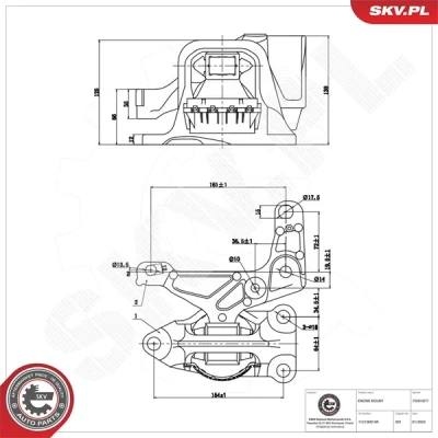Kuva ESEN SKV 75SKV077 Moottorin Kumityyny Oikea Hydrolaakeri Alumiini, Kumi 218mm 130mm RENAULT: MEGANE 3 Coupe