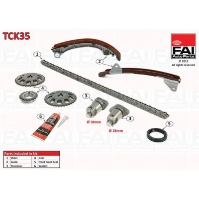 Kuva FAI AutoParts TCK35 Jakoketjusarja Tiivisteillä, Hammaspyörillä Yksinkertainen, Niittiketju TOYOTA: Corolla IX Hatchback, Avensis II Station Wagon