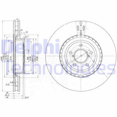 Kuva DELPHI BG3818 Jarrulevyt 326 30 5 Tuuletettu rasvattu käsittelemätön ilman pyöränlaakeria, ABS sensorirengasta SUBARU: Impreza II Sedan