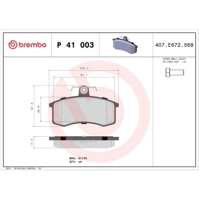 Kuva BREMBO P 41 003 Jarrupalat Ilman kulumisenilmaisinta Jarrusatulan ruuveilla tarvikkeita LADA: Kalina Sedan