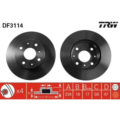 Kuva TRW DF3114 Jarrulevyt 234 18 4 100 Tuuletettu Lakattu