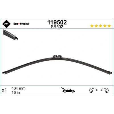 Kuva Pyyhkijänsulka Swf Visioflex Rear 119502 405mm Takana Rungottomat VOLKSWAGEN: Multivan 5 (7HM, Touran I, Transporter 5, SKODA: Octavia 2 Combi