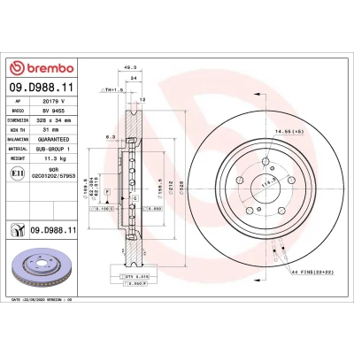 Kuva BREMBO 09.D988.11 Jarrulevyt 328 34 5 tuuletettu sisältä pinnoitettu LEXUS: RX IV