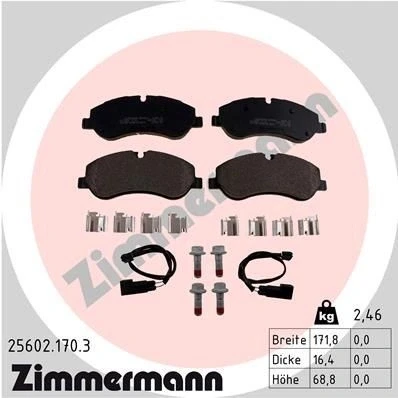 Kuva ZIMMERMANN 25602.170.3 Jarrupalat Sis. kulumisenilmaisimen Ruuveilla Valokuva vastaa toimituslaajuutta, liukulevyllä FORD: Transit V363 Bussi