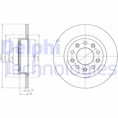 Kuva DELPHI BG4315 Jarrulevyt 264 10 5 täysi rasvattu käsittelemätön ilman pyöränlaakeria, ABS sensorirengasta ALFA ROMEO: Giulietta Hatchback
