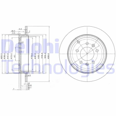 Kuva DELPHI BG3684 Jarrulevyt 290 10 5 täysi rasvattu käsittelemätön ilman pyöränlaakeria, ABS sensorirengasta PEUGEOT: 607 Sedan