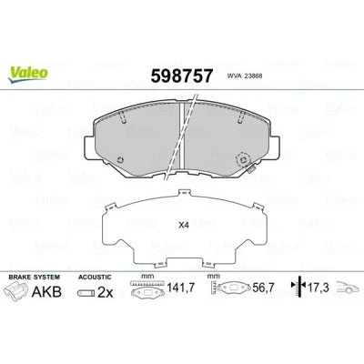 Kuva VALEO 598757 Jarrupalat Etuakseli Sis. kulumisenilmaisimen Huudonvaimennuspellillä HONDA: CR V 3, Accord 7 Limousine, Tourer