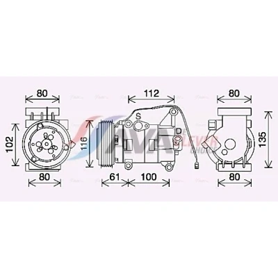 Kuva AVA COOLING SYSTEMS MZAK290 Ilmastoinnin Kompressori 10SA13E 12V R134a PAG kompressoriöljyllä, magneettikytkimellä, ilman diodia