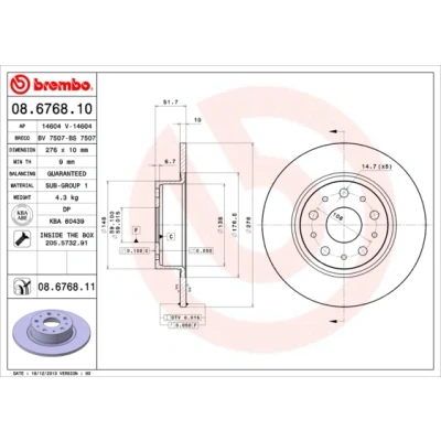 Kuva BREMBO COATED DISC LINE 08.6768.11 Jarrulevyt 276 10 5 täysi pinnoitettu Ruuveilla ALFA ROMEO: 166