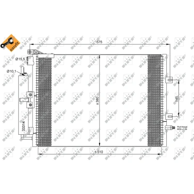 Kuva NRF EASY FIT 35897 Ilmastoinnin Lauhdutin Vedenerottimella, Tiivisterenkaalla 15,5 10,1 Alumiini 510 RENAULT: Modus / Grand