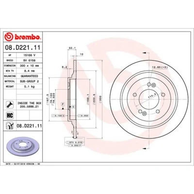 Kuva BREMBO 08.D221.11 Jarrulevyt 300 10 5 täysi pinnoitettu hiiliteräs Ruuveilla KIA: Optima / K5 Sportswagon, Sedan, Niro