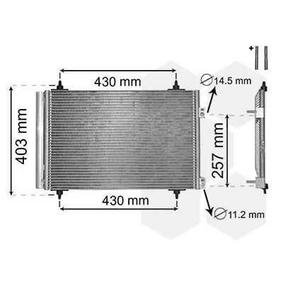 Kuva VAN WEZEL 09005231 Ilmastoinnin Lauhdutin Vedenerottimella 14,5 11,2 Alumiini 535 PEUGEOT: 307 Hatchback, Farmari, SW, CITROËN: C4 I Hatchback