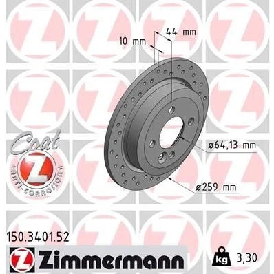Kuva ZIMMERMANN SPORT COAT Z 150.3401.52 Jarrulevyt 259 10 5/4 4 100 täysi, reijitetty pinnoitettu hiiliteräs MINI: Hatchback, Cabriolet