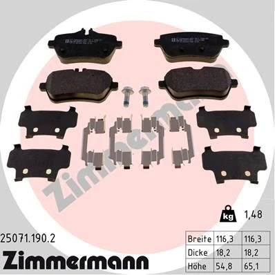 Kuva ZIMMERMANN 25071.190.2 Jarrupalat Kulumisenilmaisemelle Ruuveilla Valokuva vastaa toimituslaajuutta, liukulevyllä MERCEDES BENZ: S sarja Sedan