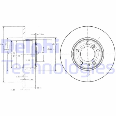 Kuva DELPHI BG2430 Jarrulevyt 302 12 5 täysi rasvattu käsittelemätön ilman pyöränlaakeria, ABS sensorirengasta BMW: Sedan, Touring