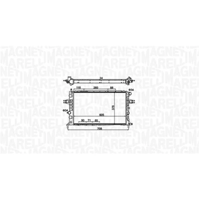 Kuva MAGNETI MARELLI 350213192300 Jäähdytin 605 378 34 Jäähdytysrivat mekaan. kiinnitetyt OPEL: Astra G Caravan, CC, Zafira A