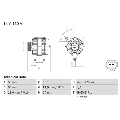 Kuva BOSCH 0 986 083 120 Laturi 14V 130A OPEL: Insignia A Sports Tourer, Astra J Hatchback
