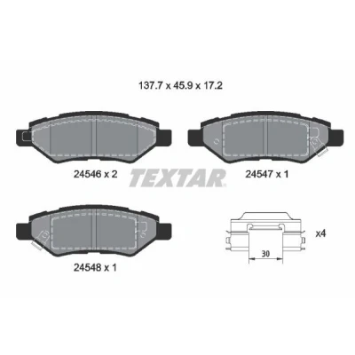 Kuva TEXTAR 2454601 Jarrupalat akustisella kulumavaroittimella Tarvikkeilla CHEVROLET: Camaro V Coupe, FORD: Kuga Mk3, SAAB: 9 4X SUV