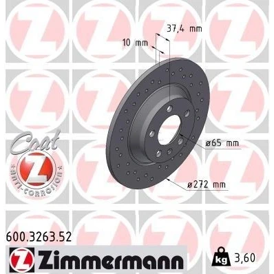 Kuva ZIMMERMANN 600.3263.52 Jarrulevyt 272 10 6/5 5 100 täysi, reijitetty pinnoitettu VOLKSWAGEN: Polo VI