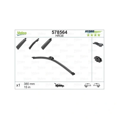 Kuva Pyyhkijänsulka Valeo Hydroconnect 578564 380mm Takana Rungottomat Top Lock VOLVO: XC90 I, XC60 AUDI: A4 B9 Avant, Q7, A1 Hatchback